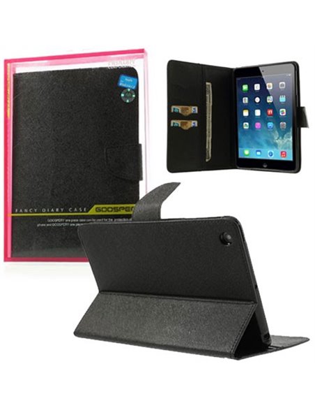 CUSTODIA BOOK ORIZZONTALE per APPLE IPAD MINI 3 CON INTERNO IN TPU, STAND E PORTA CARTE COLORE NERO ALTA QUALITA' FANCY DIARY