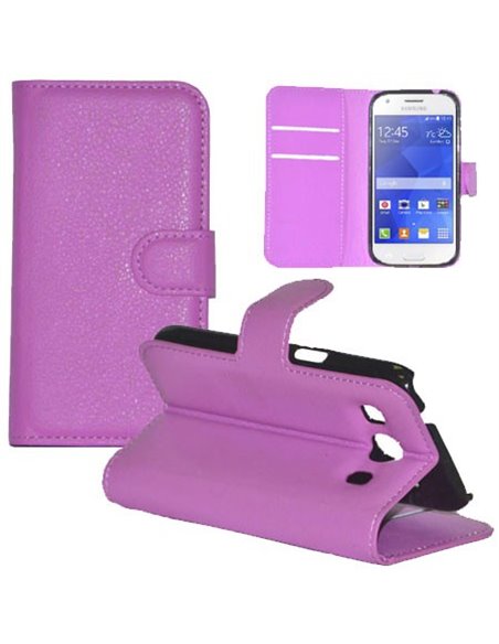 CUSTODIA FLIP ORIZZONTALE PELLE per SAMSUNG G357 GALAXY ACE 4 CON STAND, TASCHE PORTA CARTE E CHIUSURA MAGNETICA COLORE VIOLA