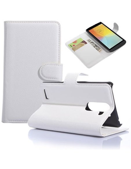 CUSTODIA FLIP ORIZZONTALE PELLE per LG L BELLO, D331, L PRIME, D337 CON STAND, PORTA CARTE E CHIUSURA MAGNETICA COLORE BIANCO