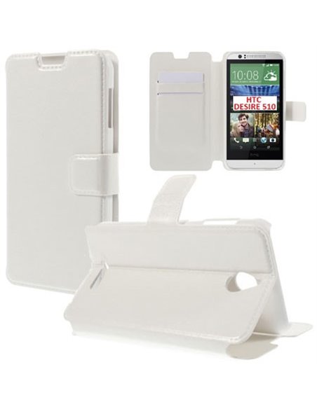 CUSTODIA FLIP ORIZZONTALE PELLE per HTC DESIRE 510 CON STAND E TASCHE PORTA CARTE COLORE BIANCO