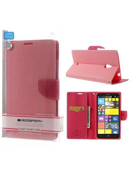 CUSTODIA FLIP ORIZZONTALE per NOKIA LUMIA 1320 CON STAND E TASCHE PORTA CARTE COLORE ROSA FANCY DIARY BLISTER MERCURY