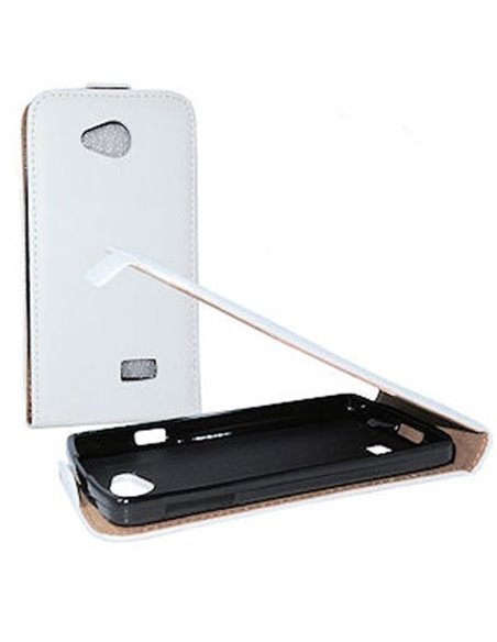 CUSTODIA VERTICALE SLIM FLIP PELLE per LG F60 D390N, F60 D392 DUAL SIM CON INTERNO IN TPU SILICONE COLORE BIANCO