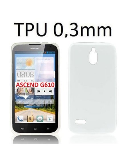 CUSTODIA GEL TPU SILICONE ULTRA SLIM 0,3mm per HUAWEI ASCEND G610, G610s COLORE BIANCO TRASPARENTE