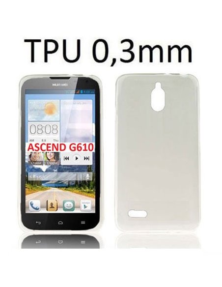 CUSTODIA GEL TPU SILICONE ULTRA SLIM 0,3mm per HUAWEI ASCEND G610, G610s COLORE NERO TRASPARENTE