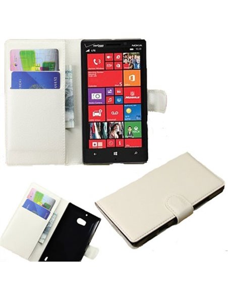 CUSTODIA FLIP ORIZZONTALE PELLE per NOKIA LUMIA ICON 929, LUMIA 930 CON STAND, PORTA CARTE E CHIUSURA MAGNETICA COLORE BIANCO