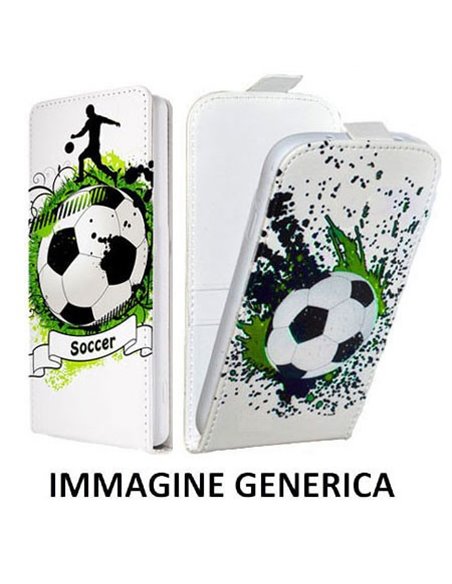 CUSTODIA FLIP VERTICALE SLIM PELLE per NOKIA LUMIA 630 CON INTERNO IN TPU SILICONE COLORE BIANCO CON FANTASIA SOCCER