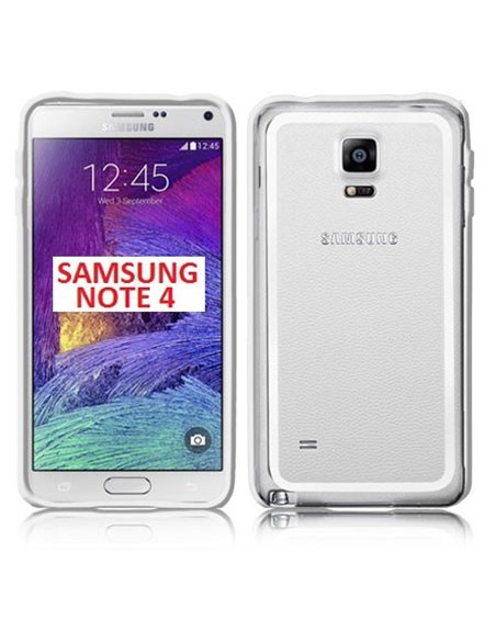 CUSTODIA BUMPER GEL TPU SILICONE SEMI-RIGIDO per SAMSUNG GALAXY NOTE 4 COLORE BIANCO-TRASPARENTE-BIANCO