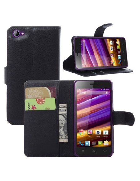 CUSTODIA FLIP ORIZZONTALE PELLE per WIKO JIMMY CON STAND, TASCHE PORTA CARTE E CHIUSURA MAGNETICA COLORE NERO