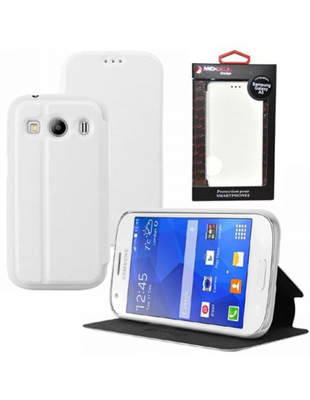 CUSTODIA FLIP ORIZZONTALE PELLE per SAMSUNG SM-A500 GALAXY A5 (NO VERSIONE 2016) CON STAND COLORE BIANCO ALTA QUALITA' MOCCA