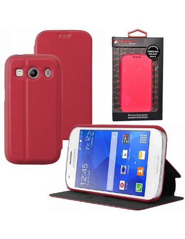 CUSTODIA FLIP ORIZZONTALE PELLE per SAMSUNG G357 GALAXY ACE 4 CON STAND COLORE ROSA ALTA QUALITA' MOCCA BLISTER