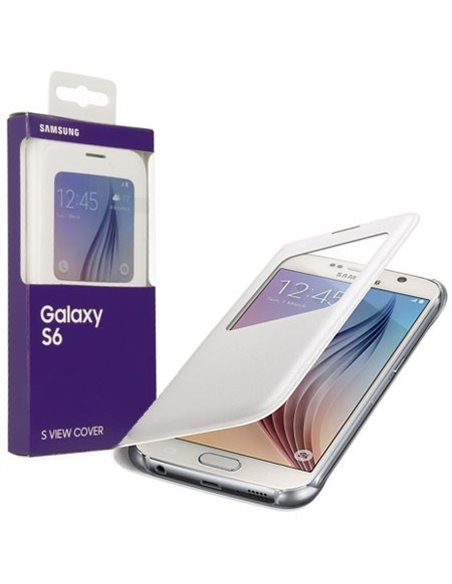 CUSTODIA S VIEW COVER PELLE ORIGINALE SAMSUNG COLORE BIANCO per SM-G920 GALAXY S6 CON FINESTRA ID EF-CG920PWEGWW BLISTER
