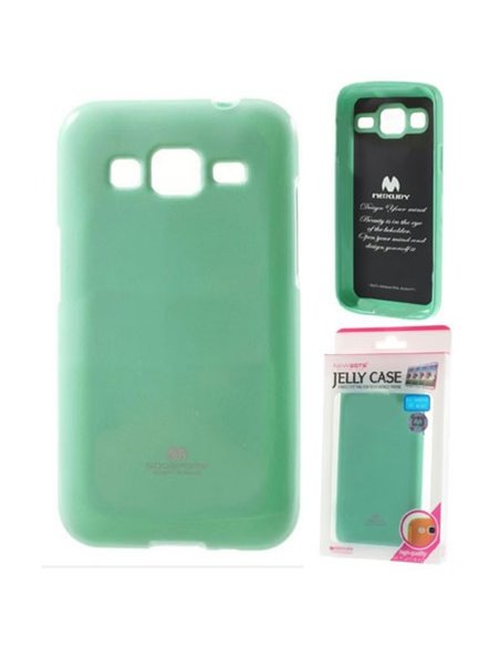 CUSTODIA GEL TPU SILICONE per SAMSUNG G360 GALAXY CORE PRIME VERDE ACQUA LUCIDO CON GLITTER ALTA QUALITA' MERCURY BLISTER