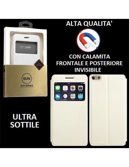 CUSTODIA FLIP ORIZZONTALE PELLE per APPLE IPHONE 6, 6S 4.7' POLLICI con CHIUSURA MAGNETICA INVISIBILE ED INTERNO IN TPU BIANCO