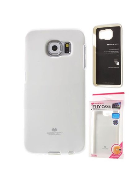 CUSTODIA GEL TPU SILICONE per SAMSUNG SM-G920 GALAXY S6 COLORE BIANCO LUCIDO CON GLITTER ALTA QUALITA' MERCURY BLISTER