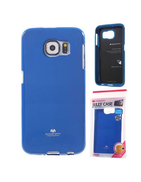 CUSTODIA GEL TPU SILICONE per SAMSUNG SM-G920 GALAXY S6 COLORE BLU LUCIDO CON GLITTER ALTA QUALITA' MERCURY BLISTER