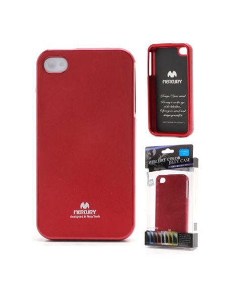 CUSTODIA GEL TPU SILICONE per APPLE IPHONE 4, 4s COLORE ROSSO LUCIDO CON GLITTER ALTA QUALITA' MERCURY BLISTER