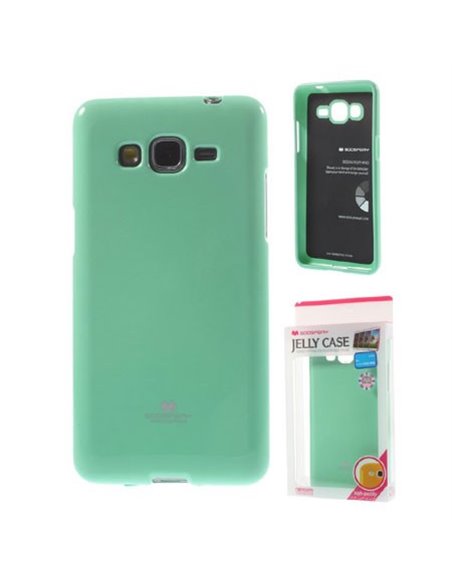 CUSTODIA GEL TPU SILICONE per SAMSUNG G530H GALAXY GRAND PRIME VERDE ACQUA LUCIDO CON GLITTER ALTA QUALITA' MERCURY BLISTER