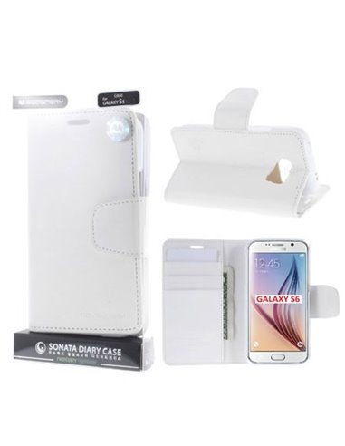CUSTODIA FLIP ORIZZONTALE PELLE per SAMSUNG SM-G920 GALAXY S6 CON INTERNO IN TPU E STAND COLORE BIANCO SONATA MERCURY BLISTER