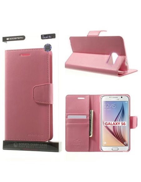 CUSTODIA FLIP ORIZZONTALE PELLE per SAMSUNG SM-G920 GALAXY S6 CON INTERNO IN TPU E STAND COLORE ROSA SONATA MERCURY BLISTER