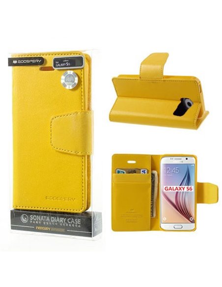 CUSTODIA FLIP ORIZZONTALE PELLE per SAMSUNG SM-G920 GALAXY S6 CON INTERNO IN TPU E STAND COLORE GIALLO SONATA MERCURY BLISTER