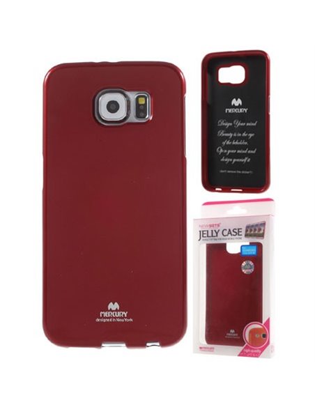 CUSTODIA GEL TPU SILICONE per SAMSUNG SM-G920 GALAXY S6 COLORE ROSSO LUCIDO CON GLITTER ALTA QUALITA' MERCURY BLISTER