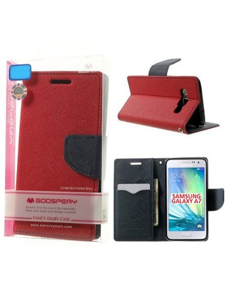 CUSTODIA FLIP ORIZZONTALE per SAMSUNG SM-A700 GALAXY A7 (NO VERSIONE 2016) CON INTERNO IN TPU E STAND ROSSO FANCY MERCURY