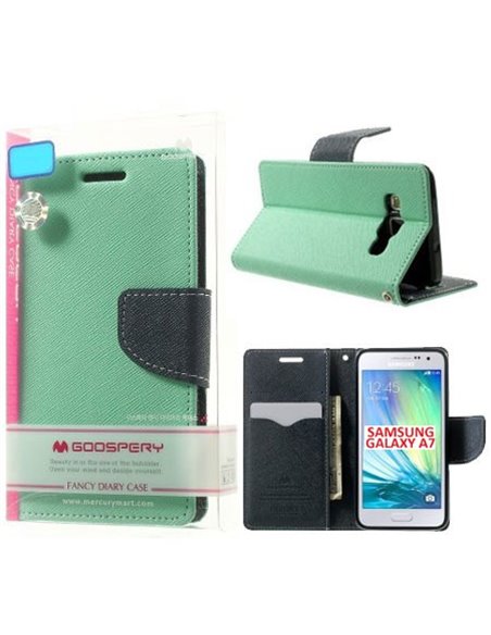 CUSTODIA FLIP ORIZZONTALE per SAMSUNG SM-A700 GALAXY A7 (NO VERSIONE 2016) CON INTERNO IN TPU E STAND VERDE ACQUA MERCURY