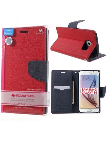 CUSTODIA FLIP ORIZZONTALE per SAMSUNG SM-G920 GALAXY S6 CON INTERNO IN TPU E STAND COLORE ROSSO FANCY DIARY BLISTER MERCURY