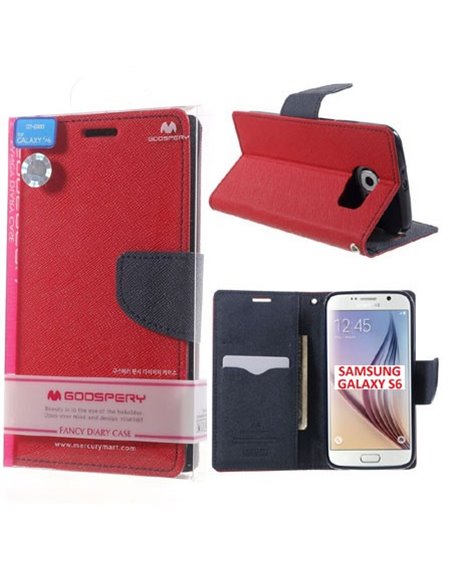 CUSTODIA FLIP ORIZZONTALE per SAMSUNG SM-G920 GALAXY S6 CON INTERNO IN TPU E STAND COLORE ROSSO FANCY DIARY BLISTER MERCURY