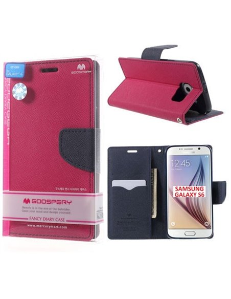 CUSTODIA FLIP ORIZZONTALE per SAMSUNG SM-G920 GALAXY S6 CON INTERNO IN TPU E STAND COLORE FUCSIA FANCY DIARY BLISTER MERCURY