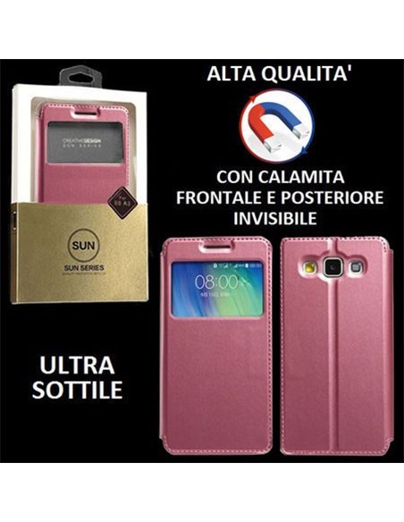 CUSTODIA FLIP ORIZZONTALE PELLE per SAMSUNG SM-A300 GALAXY A3 (NO VERSIONE 2016) con CHIUSURA MAGNETICA INVISIBILE COLORE ROSA