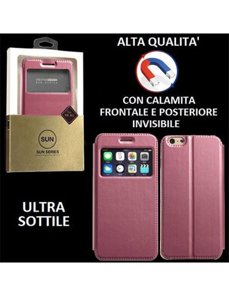 CUSTODIA FLIP ORIZZONTALE PELLE per APPLE IPHONE 6, 6S 4.7' POLLICI con CHIUSURA MAGNETICA INVISIBILE ED INTERNO IN TPU ROSA