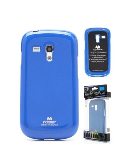 CUSTODIA GEL TPU SILICONE per SAMSUNG I8190 GALAXY S3 MINI BLU LUCIDO CON GLITTER ALTA QUALITA' MERCURY BLISTER