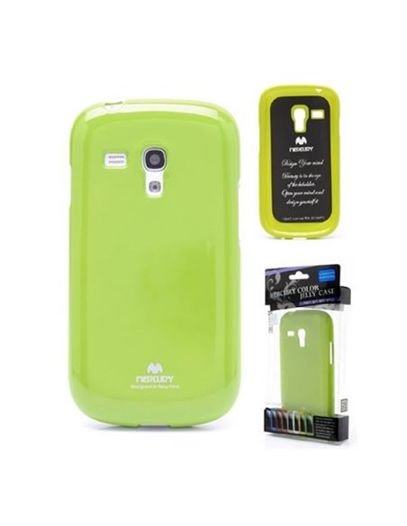 CUSTODIA GEL TPU SILICONE per SAMSUNG I8190 GALAXY S3 MINI VERDE LUCIDO CON GLITTER ALTA QUALITA' MERCURY BLISTER