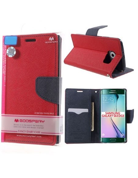 CUSTODIA FLIP ORIZZONTALE per SAMSUNG SM-G925 GALAXY S6 EDGE CON INTERNO IN TPU E STAND ROSSO FANCY DIARY BLISTER MERCURY