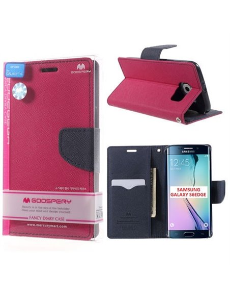 CUSTODIA FLIP ORIZZONTALE per SAMSUNG SM-G925 GALAXY S6 EDGE CON INTERNO IN TPU E STAND FUCSIA FANCY DIARY BLISTER MERCURY