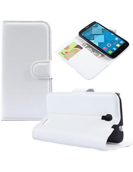 CUSTODIA FLIP ORIZZONTALE SIMILPELLE per ALCATEL ONE TOUCH POP 2 CON STAND, PORTA CARTE E CHIUSURA MAGNETICA COLORE BIANCO