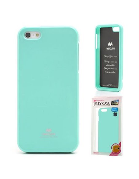 CUSTODIA per APPLE IPHONE SE, IPHONE 5S, IPHONE 5 IN GEL TPU VERDE ACQUA LUCIDO CON GLITTER ALTA QUALITA' MERCURY BLISTER