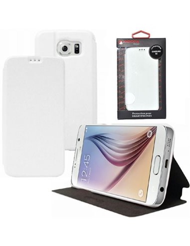 CUSTODIA FLIP ORIZZONTALE SLIM PELLE per SAMSUNG SM-G920 GALAXY S6 CON STAND COLORE BIANCO ALTA QUALITA' MOCCA BLISTER