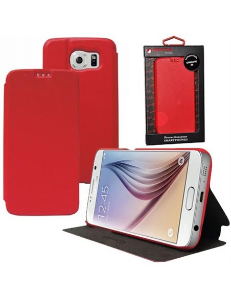 CUSTODIA FLIP ORIZZONTALE SLIM PELLE per SAMSUNG SM-G920 GALAXY S6 CON STAND COLORE ROSSO ALTA QUALITA' MOCCA BLISTER