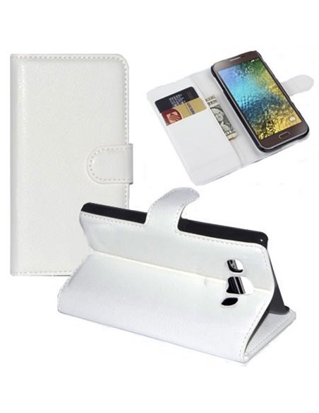 CUSTODIA FLIP ORIZZONTALE SIMILPELLE per SAMSUNG SM-E500 GALAXY E5 CON STAND, PORTA CARTE E CHIUSURA MAGNETICA COLORE BIANCO