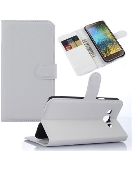 CUSTODIA FLIP ORIZZONTALE SIMILPELLE per SAMSUNG SM-E700 GALAXY E7 CON STAND, PORTA CARTE E CHIUSURA MAGNETICA COLORE BIANCO