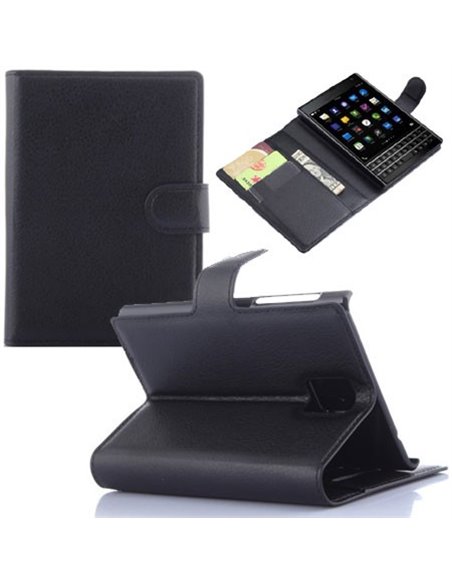 CUSTODIA FLIP ORIZZONTALE SIMILPELLE per BLACKBERRY Q30 CON STAND, TASCHE PORTA CARTE E CHIUSURA MAGNETICA COLORE NERO