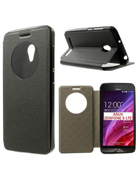 CUSTODIA FLIP ORIZZONTALE SIMILPELLE per ASUS ZENFONE 5 LITE - A502CG CON INTERNO IN TPU, FINESTRA ID E STAND COLORE NERO