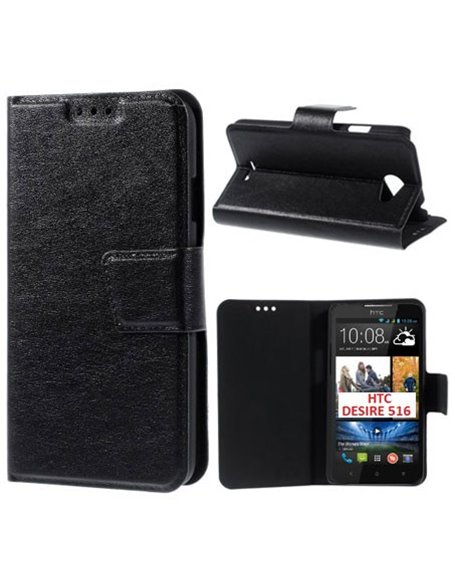 CUSTODIA FLIP ORIZZONTALE SIMILPELLE per HTC DESIRE 516, DESIRE 316 CON STAND E TASCHE PORTA CARTE COLORE NERO