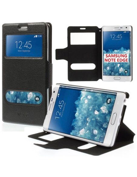 CUSTODIA FLIP ORIZZONTALE SLIM per SAMSUNG N915 GALAXY NOTE EDGE CON DOPPIA FINESTRA ID, STAND E CHIUSURA MAGNETICA COLORE NERO