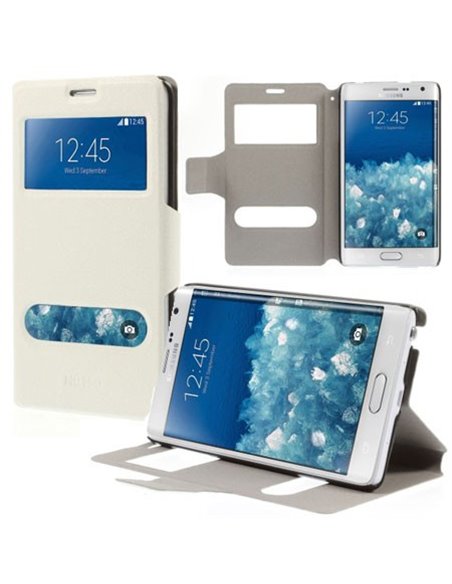 CUSTODIA FLIP ORIZZONTALE SLIM per SAMSUNG N915 GALAXY NOTE EDGE CON DOPPIA FINESTRA ID, STAND E CHIUSURA MAGNETICA BIANCO