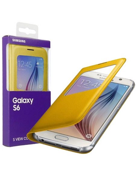 CUSTODIA S VIEW COVER PELLE ORIGINALE SAMSUNG COLORE GIALLO per SM-G920 GALAXY S6 CON FINESTRA ID EF-CG920PYEGWW BLISTER