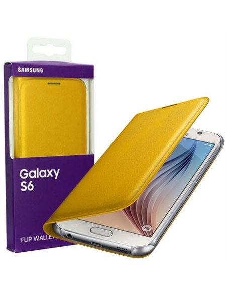 CUSTODIA FLIP COVER PELLE ORIGINALE SAMSUNG COLORE GIALLO per SM-G920 GALAXY S6 EF-WG920PYEGWW BLISTER