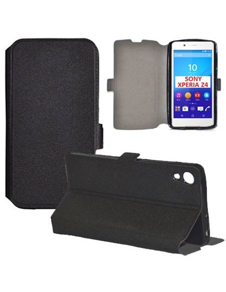 CUSTODIA FLIP ORIZZONTALE SLIM per SONY XPERIA Z4, XPERIA Z3+ CON INTERNO IN TPU, STAND E TASCHE PORTA CARTE COLORE NERO